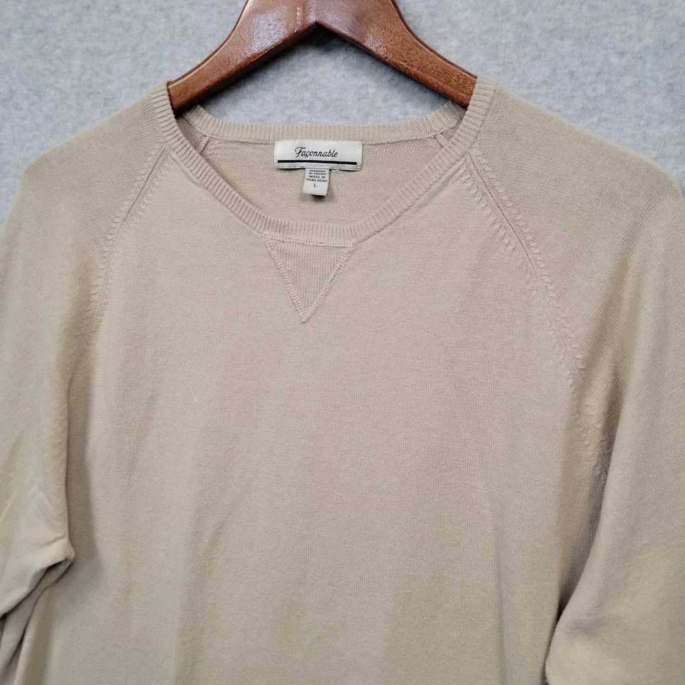 FACONNABLE Men's Linen Cotton Crewneck Sweater Sz L Preppy Quiet Luxury Beige